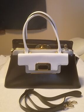 Cromia black and white leather satchel